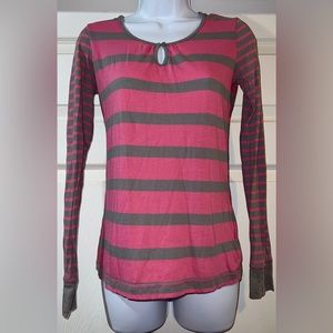 SO pink and gray striped long sleeve shirt with hood